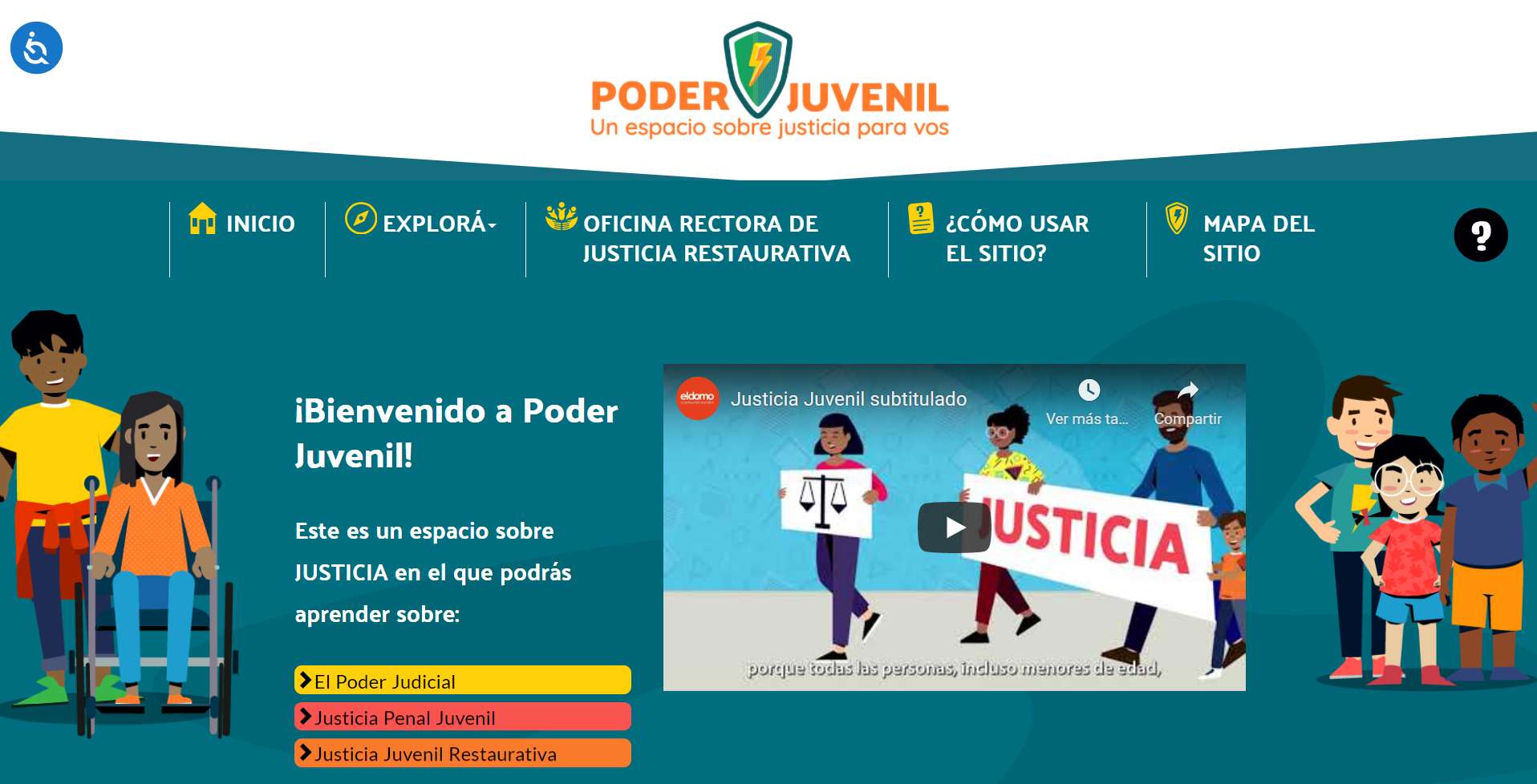 Captura de pantalla de la página de inicio del sitio Poder Juvenil