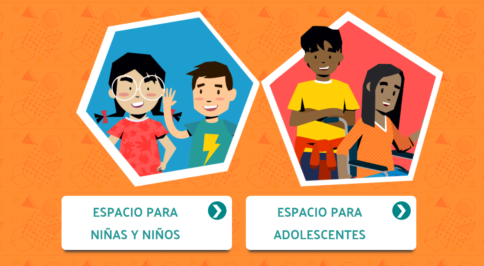 Captura de pantalla donde se muestra el acceso a los espacios para Niñas y niños y para Adolescentes en Poder Juvenil