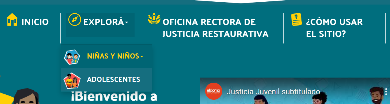 Captura de pantalla del menú de navegación de Poder Juvenil, donde se visualiza el acceso a los espacios