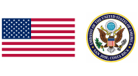 escudo y bandera de Estados Unidos con enlace al sitio web de la Embajada de los Estados Unidos